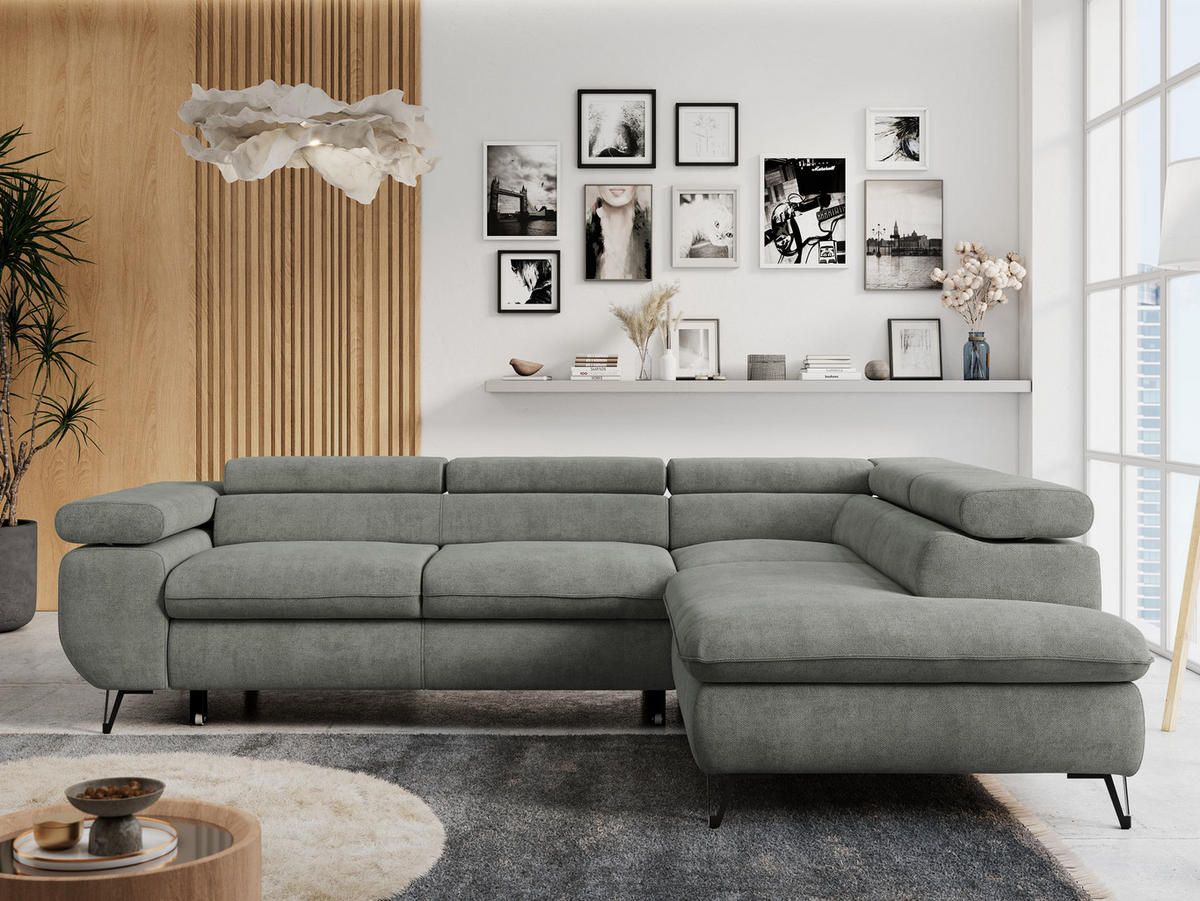 ECKSOFA PETER L Grau Struktur - Rechts Seite - Schwarz/Grau, Textil/Metall (273/208cm) - MKS