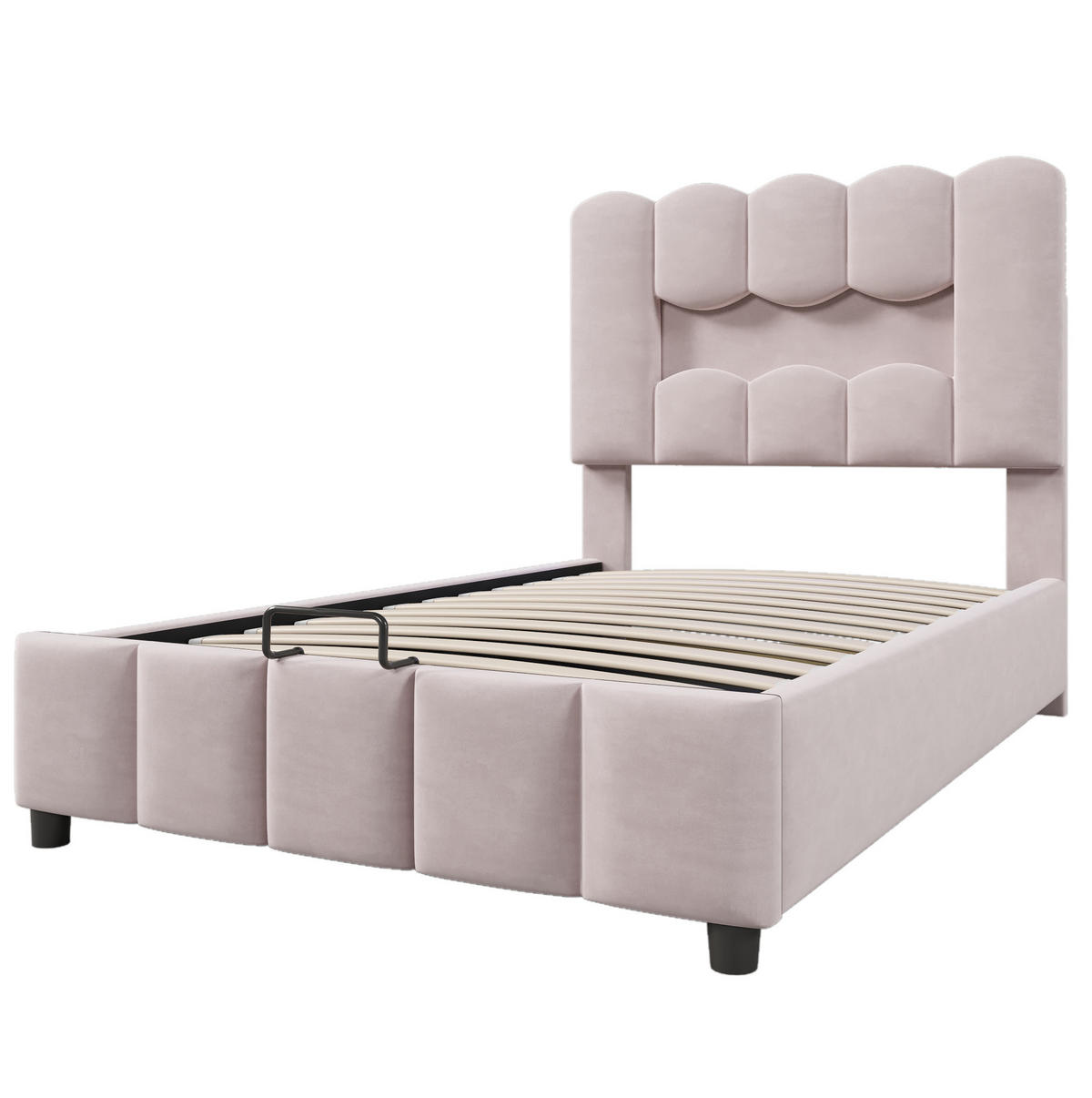 POLSTERBETT 90/200 cm mit LED-Beleuchtung, hydraulischem Bettkasten und verstellbarem Kopfteil aus Samt, Rosa - Rosa, Textil (90/200cm) - Redom