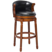 BARHOCKER 1er-Set Schwarz aus Echtleder & Holz 360° Drehbar mit Rückenlehne - Schwarz, Holz (54.8/96/54.8cm) - PANGIVO