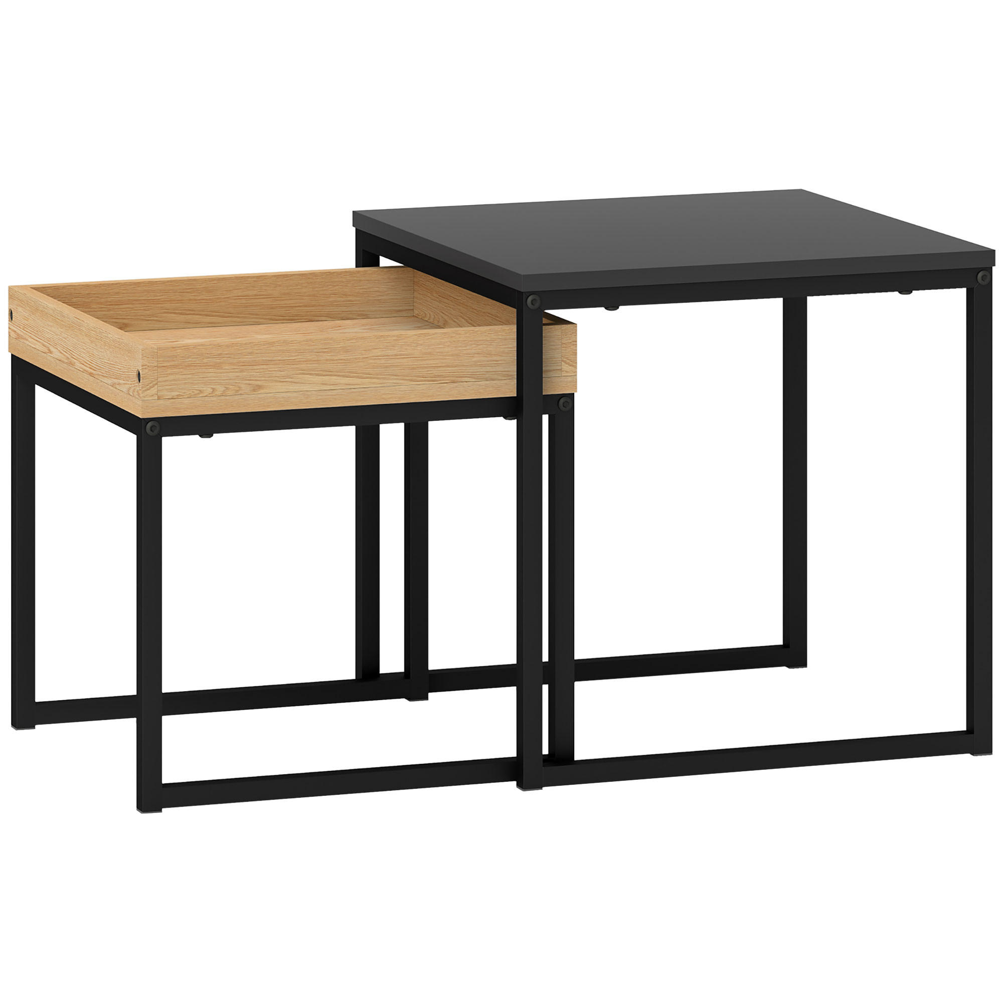 2ER-SET Couchtisch, Eckiger Beistelltisch, Kaffeetisch mit Stahlgestell bis 30kg - Schwarz, Metall (45/45/45cm) - HOMCOM