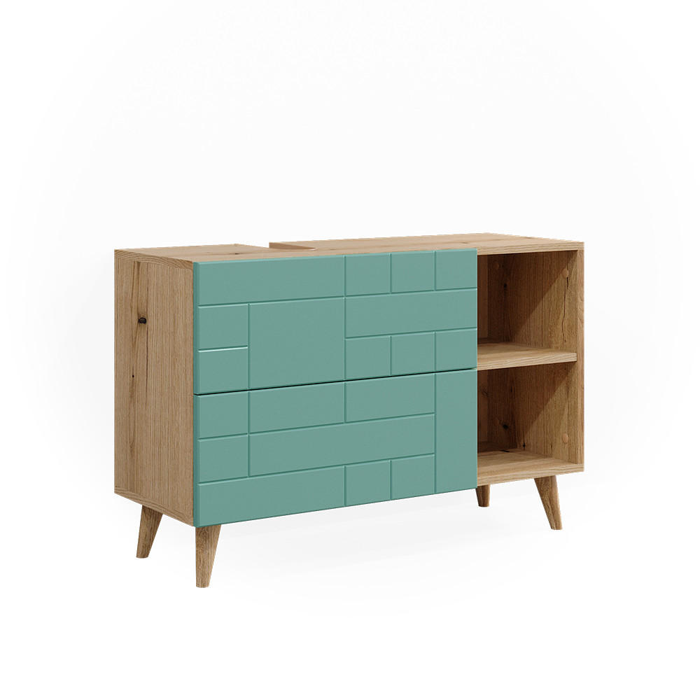 WASCHBECKENUNTERSCHRANK Rudi Mintgrün 90 x 59 cm mit 2 Schubladen - Braun/Mintgrün, Holzwerkstoff (90/59/32.6cm) - Vicco