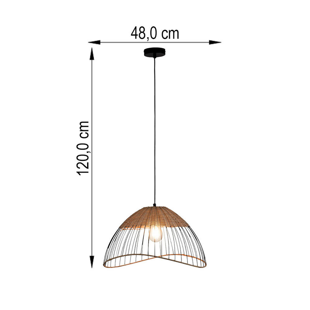 LED HÄNGELEUCHTE Holz Schwarz Rattan - Schwarz, Holz (48/48/120cm)