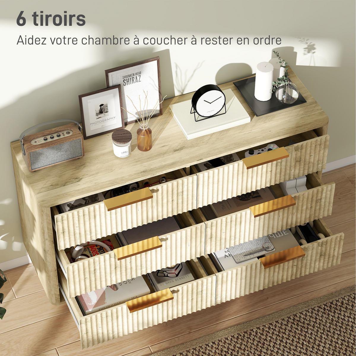 KOMOODE DE-12884 6 Schubladen, skandinavisch Eiche - Eichefarben, Holzwerkstoff (120/76/40cm) - ComfortXL