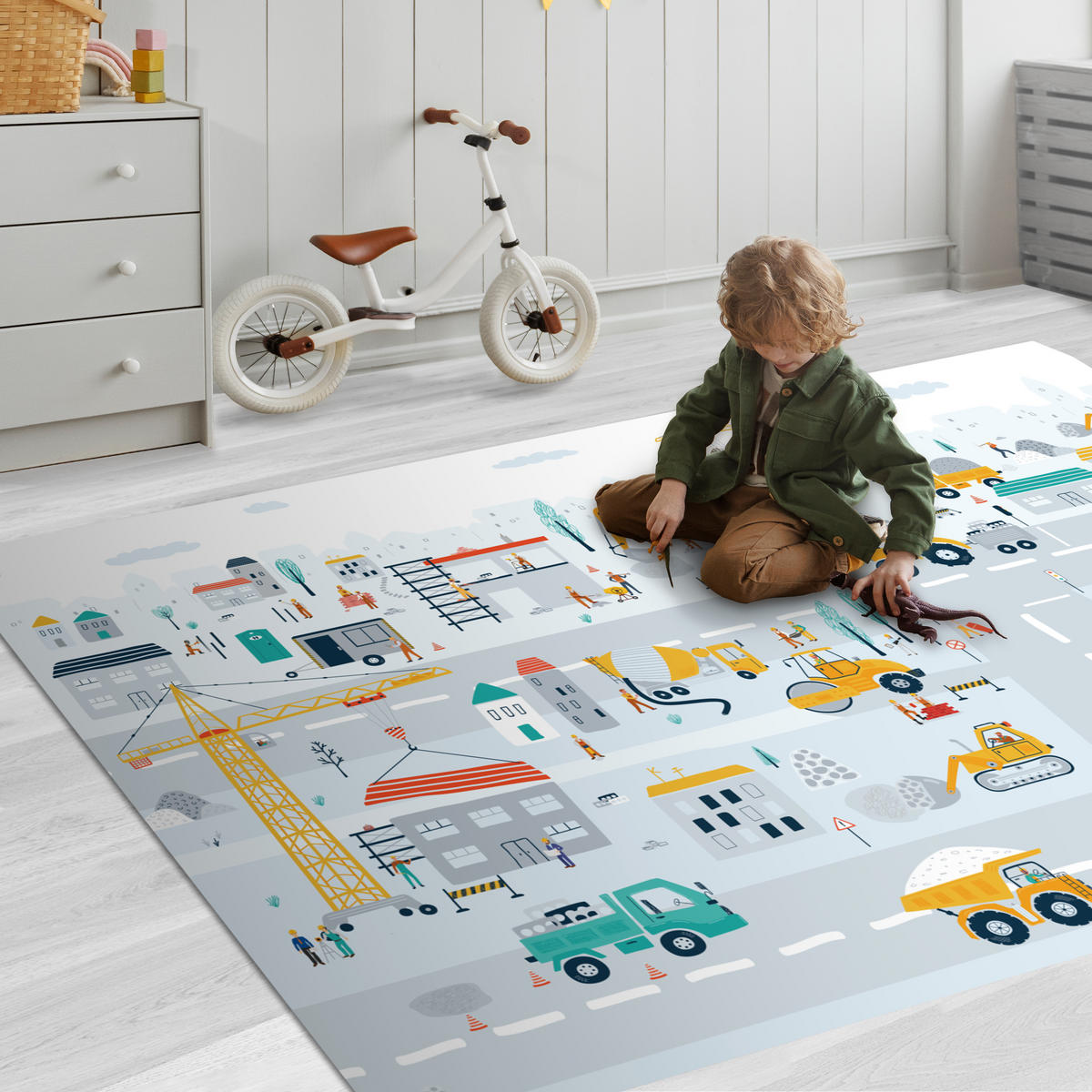 KINDERTEPPICH Baustelle - Traktor - Bagger - Auto - Design 180x120 cm - Multicolor, Kunststoff (180/120cm) - MuchoWow