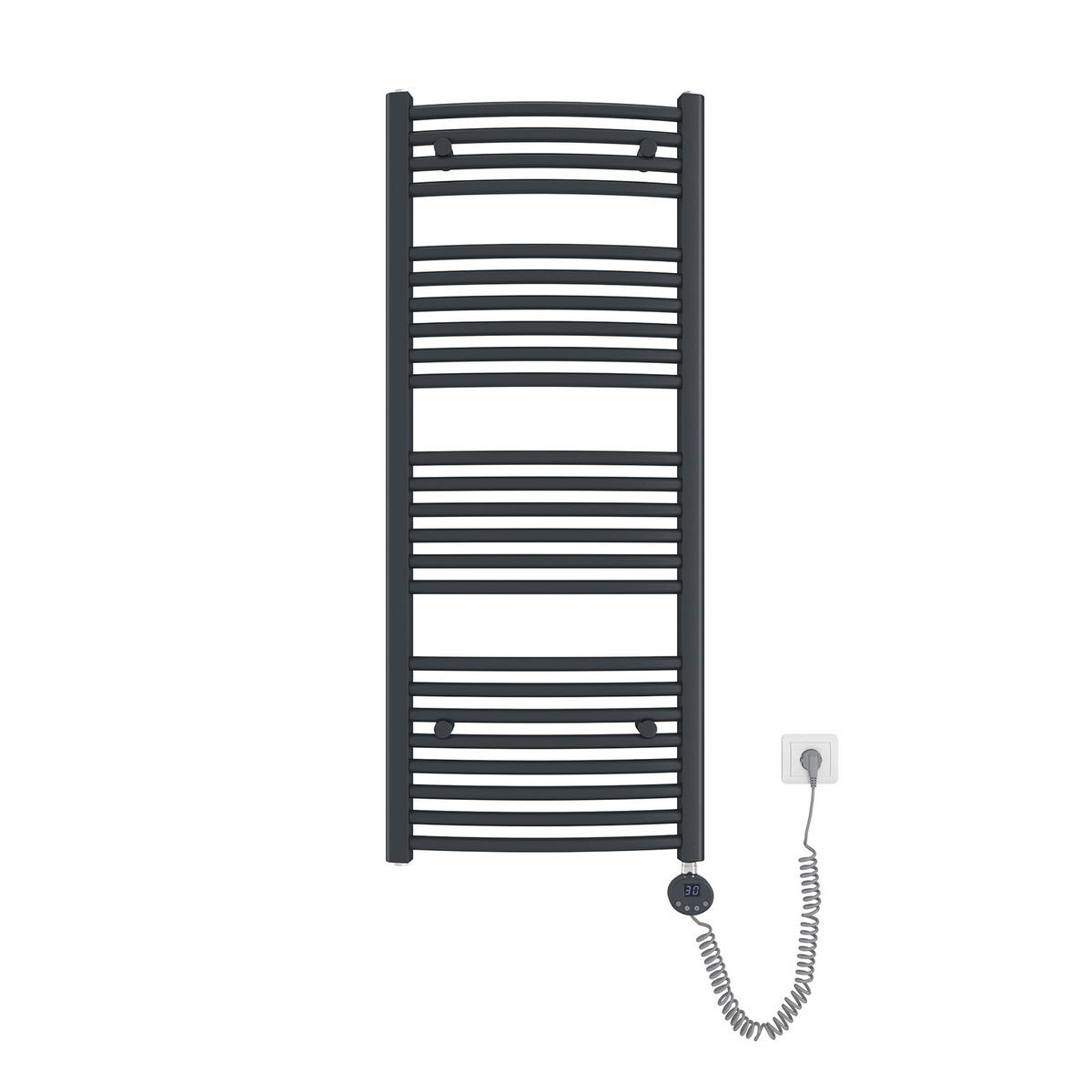 HANDTUCHHEIZKÖRPER elektrisch gebogen Anthrazit 120/50/5,6 cm - Anthrazit, Metall (50/120/5.6cm) - EMKE