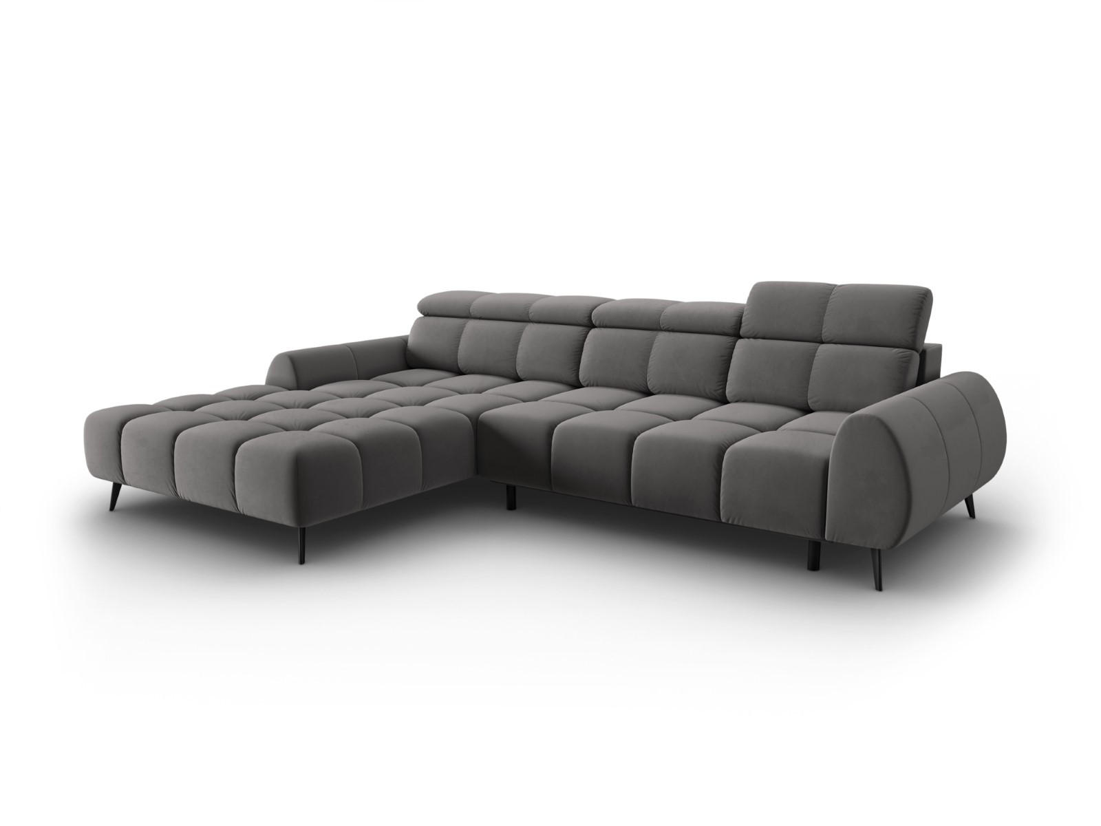 ELEKTRISCHES-ECKSOFA links Alyse aus Samt hellgrau 5 Sitzplätze - Hellgrau, Textil (188/295cm) - Micadoni