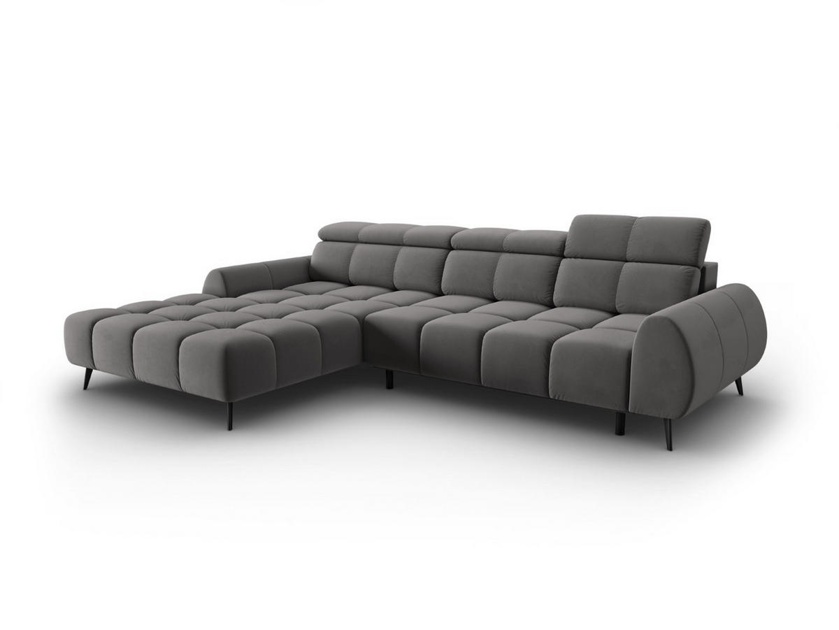 ELEKTRISCHES-ECKSOFA links Alyse aus Samt hellgrau 5 Sitzplätze - Hellgrau, Textil (188/295cm) - Micadoni