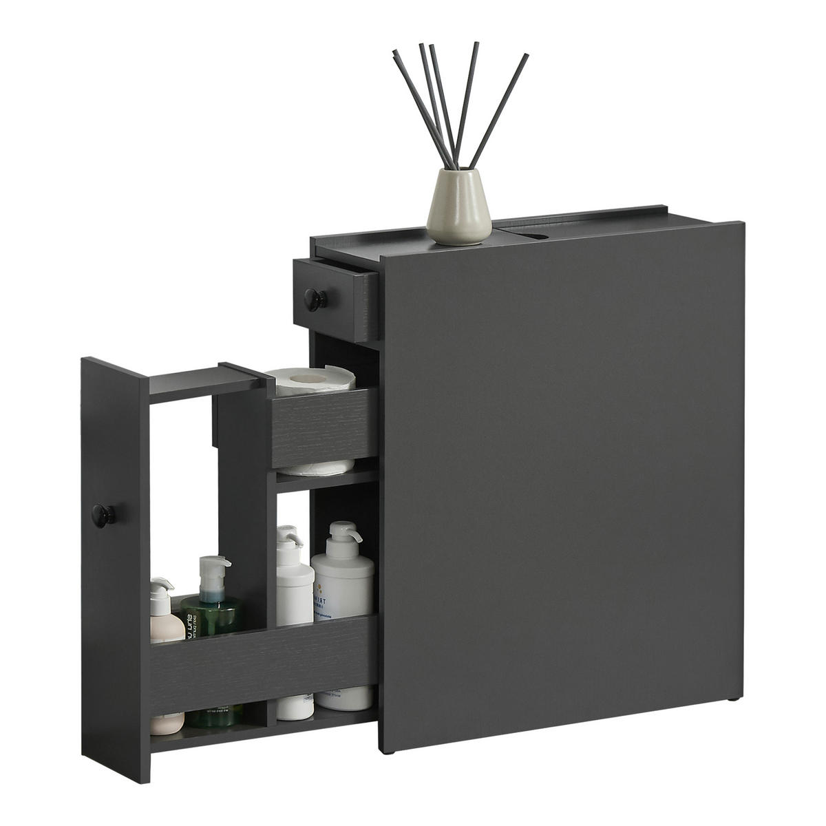SEITENSCHRANK Kihniö - Dunkelgrau, Holzwerkstoff (16/58/48cm) - [en.casa]