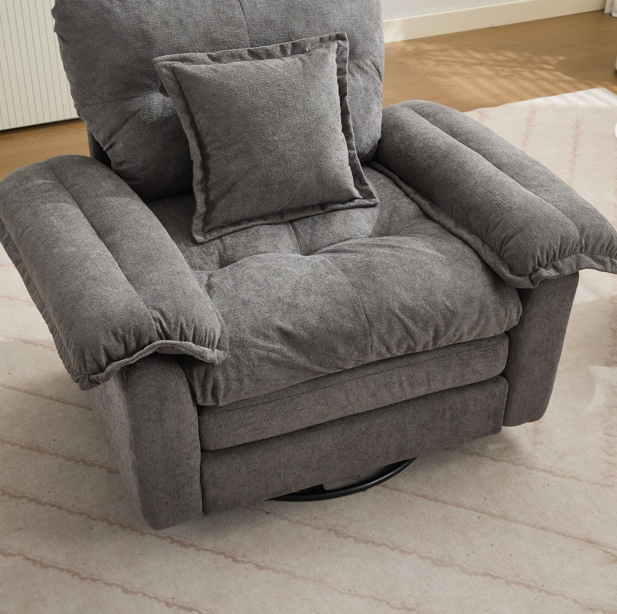 SESSEL mit 360°-Drehfunktion Oversized Chenille Grau - Grau, Metall (84/96/116cm) - Meubliv