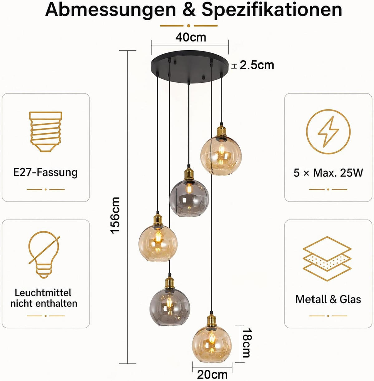 PENDELLEUCHTE Glyveth 54.5/20/156 cm - Multicolor/Schwarz, Glas/Metall (54.5/20/156cm) - ZMH