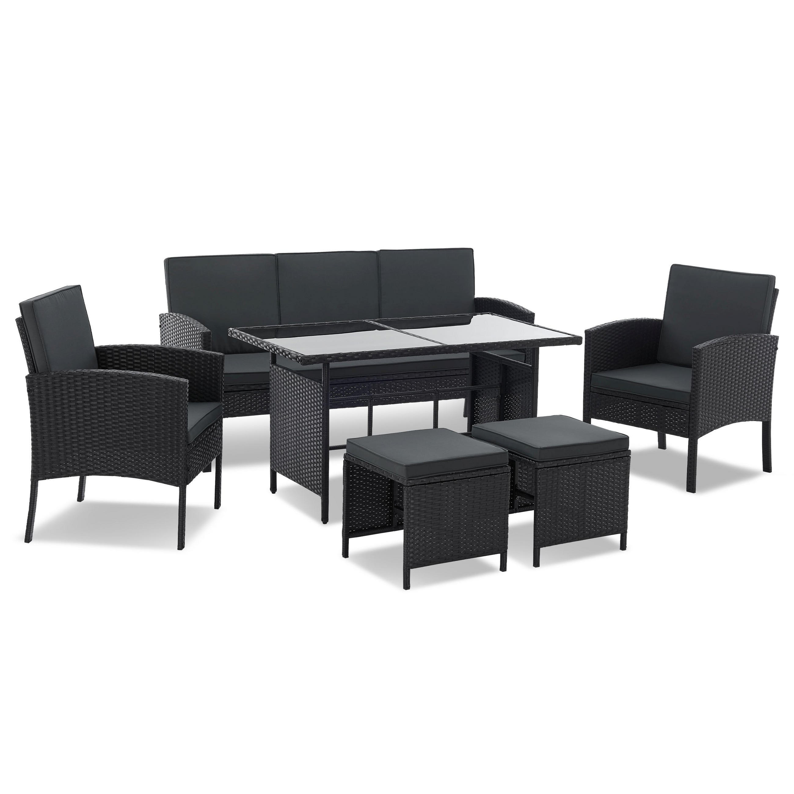 SITZGRUPPE Turin schwarz Polyrattan - Schwarz, Kunststoff - Juskys