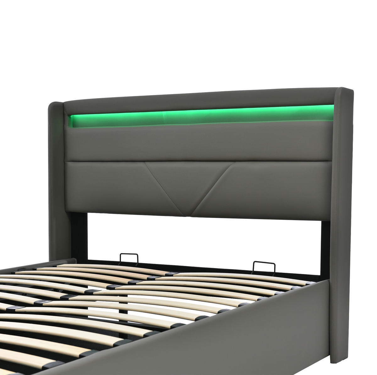 POLSTERBETT 140/200 cm grau mit hydraulischem Stauraum und LED-Beleuchtung - Grau, Kunststoff (140/200cm) - OKWISH
