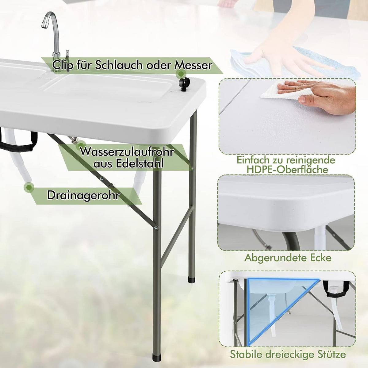 FISCHREINIGUNGSTISCH Weiß - Weiß, Kunststoff (65.5/101.5/107.5cm) - COSTWAY