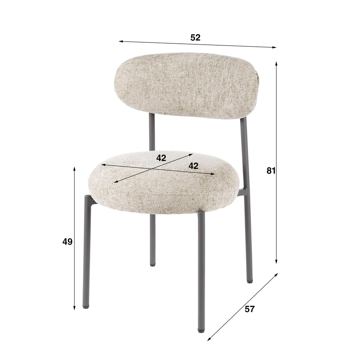 ESSZIMMERSTUHL Rund Beige 57/52/ 52 cm 2er-Set - Beige, Textil (52/52/57cm) - Hoyz Collection