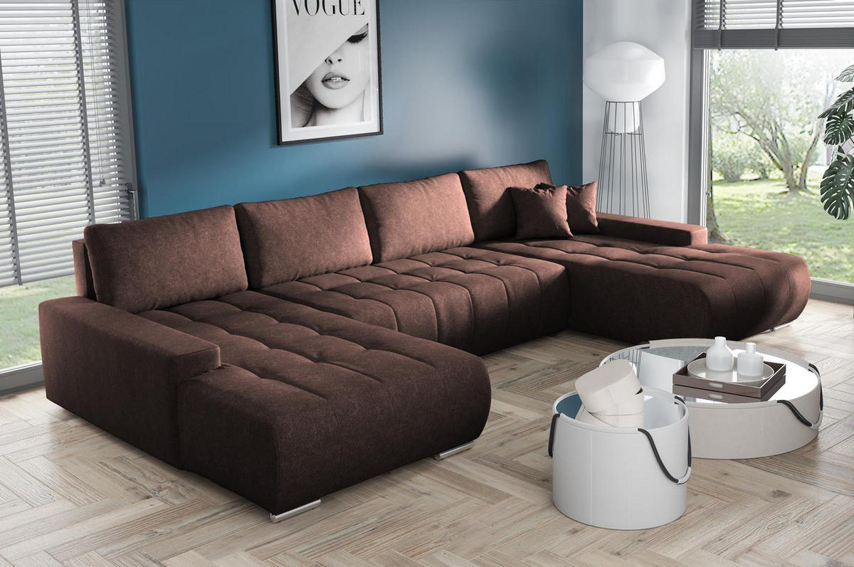 ECKSOFA U-Form für Wohnzimmer MONA Braun - Braun, Holzwerkstoff (350/85/185cm) - Compleo24