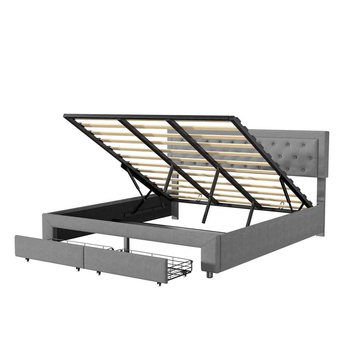 POLSTERBETT 180x200 cm Stauraum 2 Schubladen Lattenrost Samt grau - Grau, Holz (180/200cm) - LEBENLANG