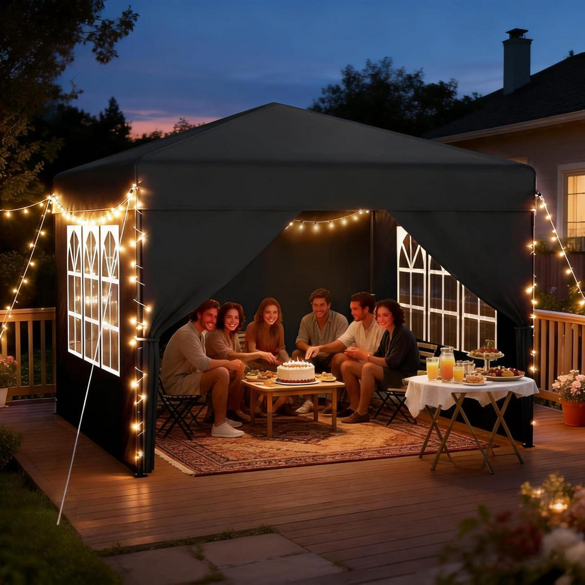 FALTPAVILLON 3x3 m Anthrazit mit Seitenwänden - Anthrazit, Textil (300/260/300cm)