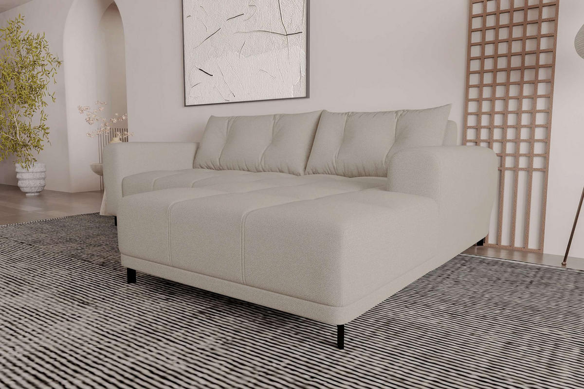 ECKSOFA Massimo Strukturstoff Beige inkl. Schlaffunktion Rechts - Beige/Schwarz, Textil/Metall (246/177cm) - 99rooms