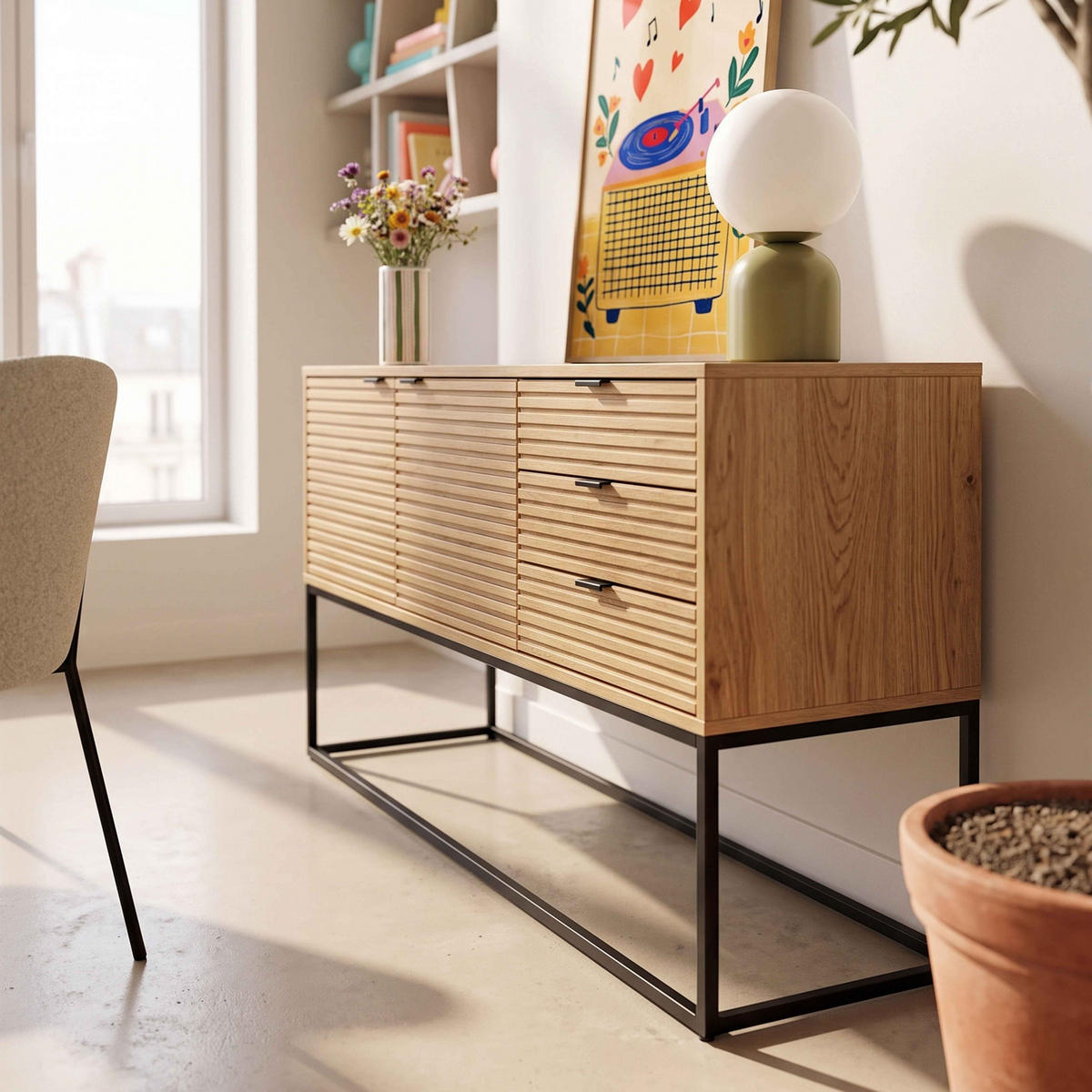 SIDEBOARD 160 cm, Holz - Braun, Holz/Metall (160/85/40cm) - Oviala