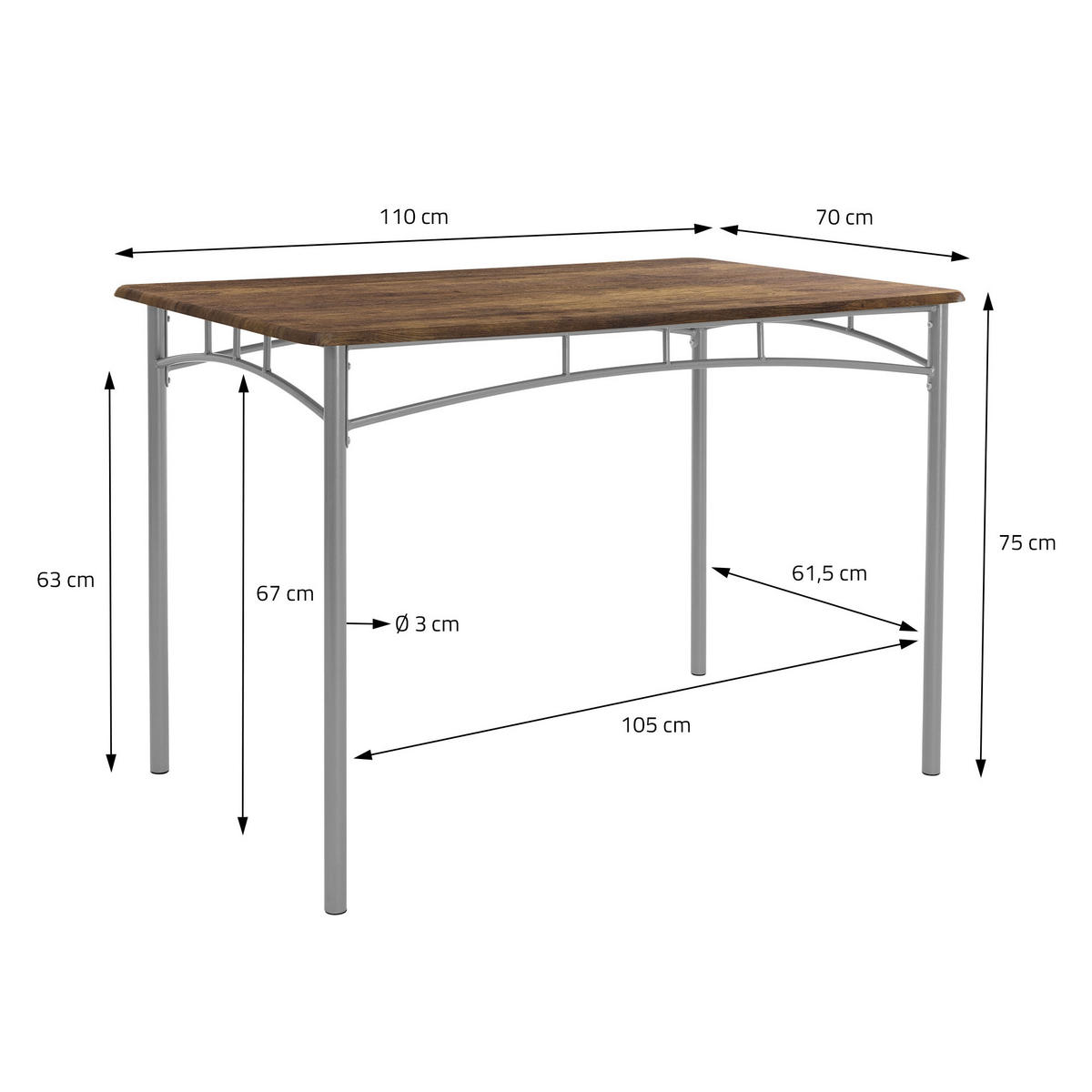 ESSTISCH Set Vintage - Haselnussfarben, Metall (70/82.5/110cm) - ML-DESIGN
