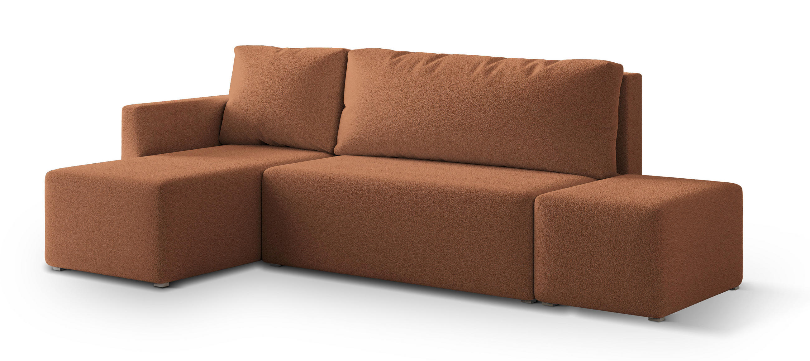ECKSOFA VELOTTI L-S Kupferfarben Boucle-Stoff mit Schlaffunktion - Kupferfarben, Holz (261/143cm) - MASSENO