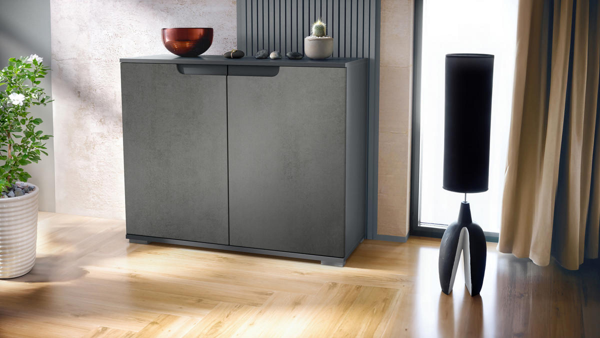 KOMMODE Sylt Beton Dunkel Optik - Dunkelgrau, Holzwerkstoff (92.5/75.5/35cm) - Vladon