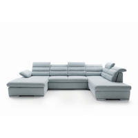 WOHNLANDSCHAFT RISO Blau Velours-Stoff mit Schlaffunktion - Blau, Holz (356/100/230cm) - MASSENO