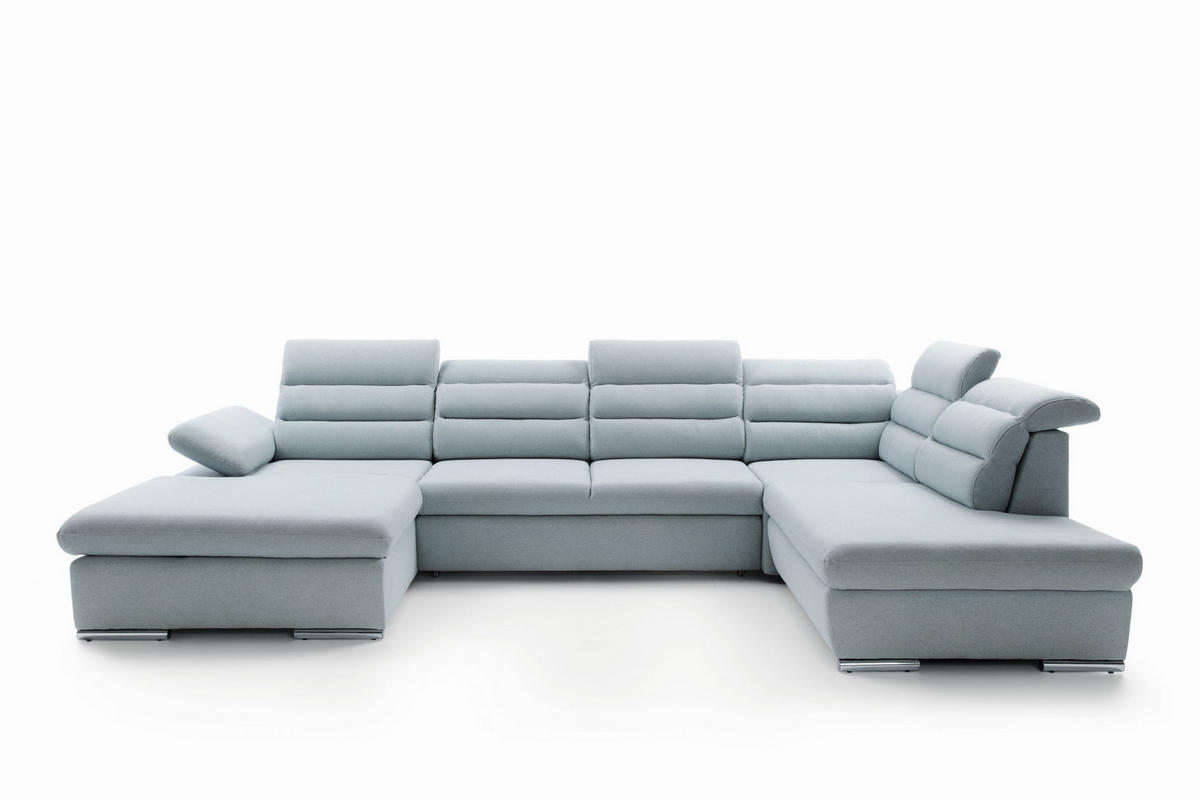 WOHNLANDSCHAFT RISO Blau Velours-Stoff mit Schlaffunktion - Blau, Holz (356/100/230cm) - MASSENO