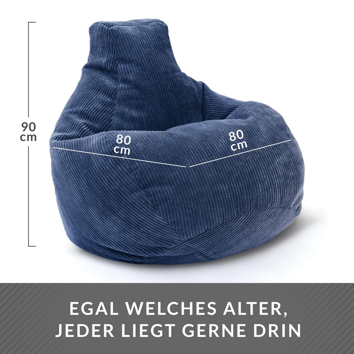 SITZSACK MIT RÜCKENLEHNE Cozy Cord - Dunkelblau, Textil (80/90/90cm) - Green Bean