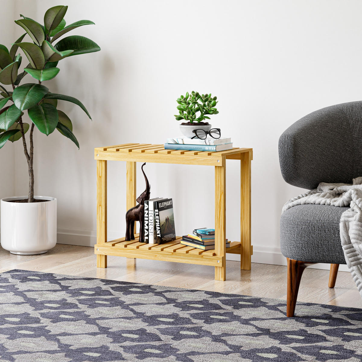 STANDREGAL Kinnula - Naturfarben, Holz (60/50/30cm) - [en.casa]