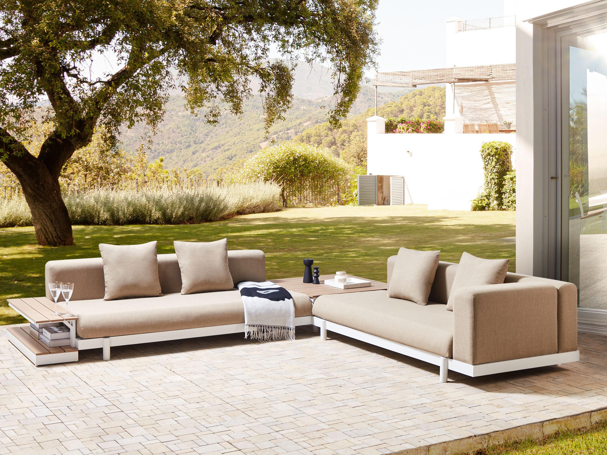 LOUNGE SET 5-Sitzer Aluminium weiß Auflagen beige Missanello - Beige/Weiß, Textil - Beliani