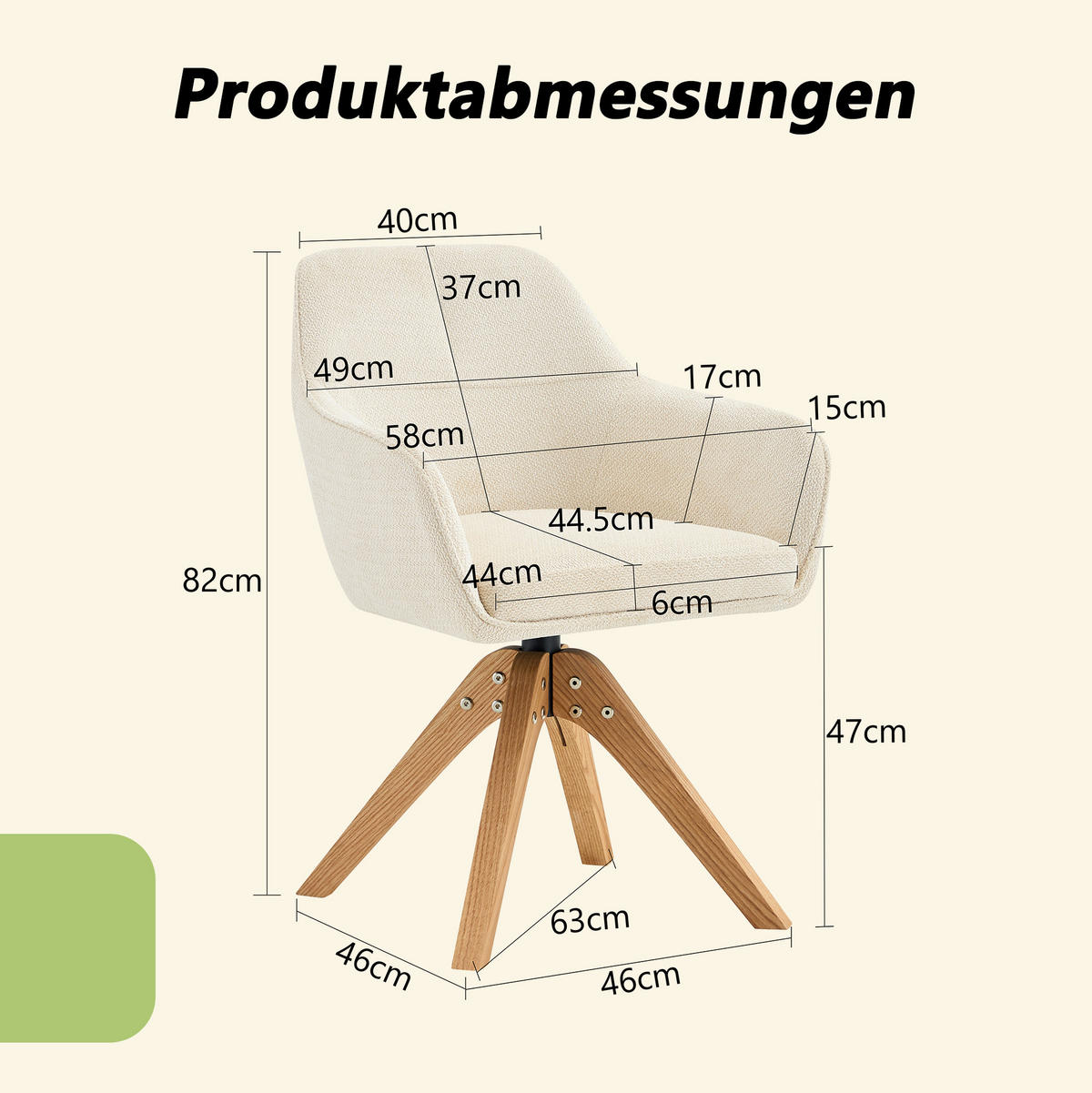 ESSZIMMERSTUHL drehbar 82 cm Stoff Beige/Eiche 2er-Set - Beige, Holz (46/82/58cm) - Meubliv