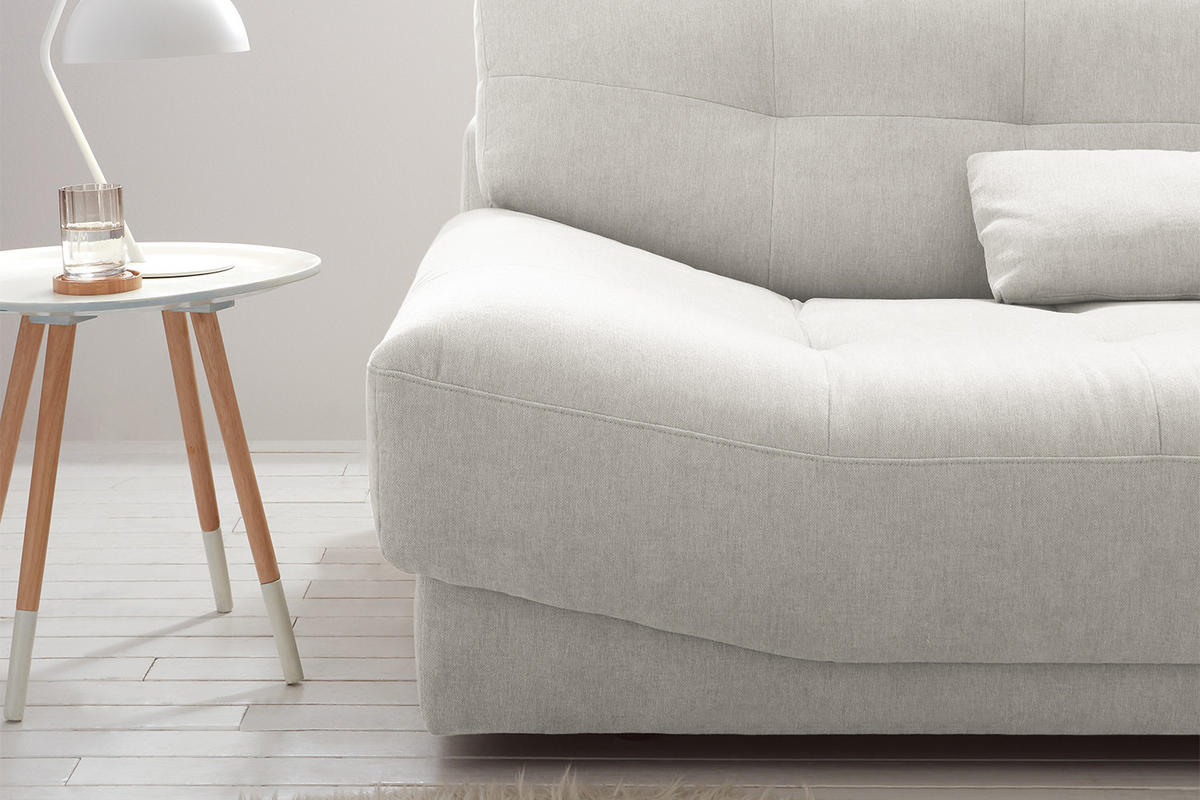 SOFA MOZZA Hellgrau Webstoff - Hellgrau/Schwarz, Kunststoff/Textil (298/83/123cm) - KAWOLA