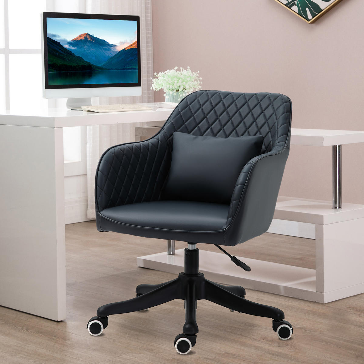MASSAGE Bürostuhl Drehstuhl Arbeitstuhl mit Vibrationsfunktion Kunstleder Grau - Anthrazit, Leder (70/86/57cm) - Vinsetto