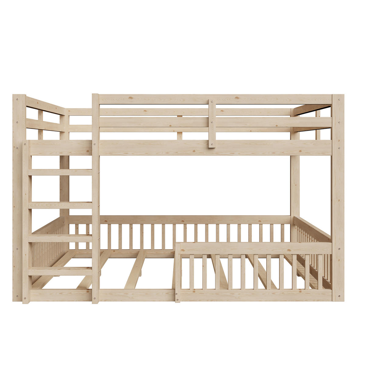 ETAGENBETT 160/200 cm in Natur mit Geländern aus Kiefer und MDF - Naturfarben, Holz/Holzwerkstoff (160/200cm) - CHICFURN