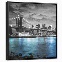 LEINWAND Bilder mit Rahmen - New York - Skyline - Stadt - Blau - 50x50 - Blaugrau, Textil (50/50cm) - MuchoWow
