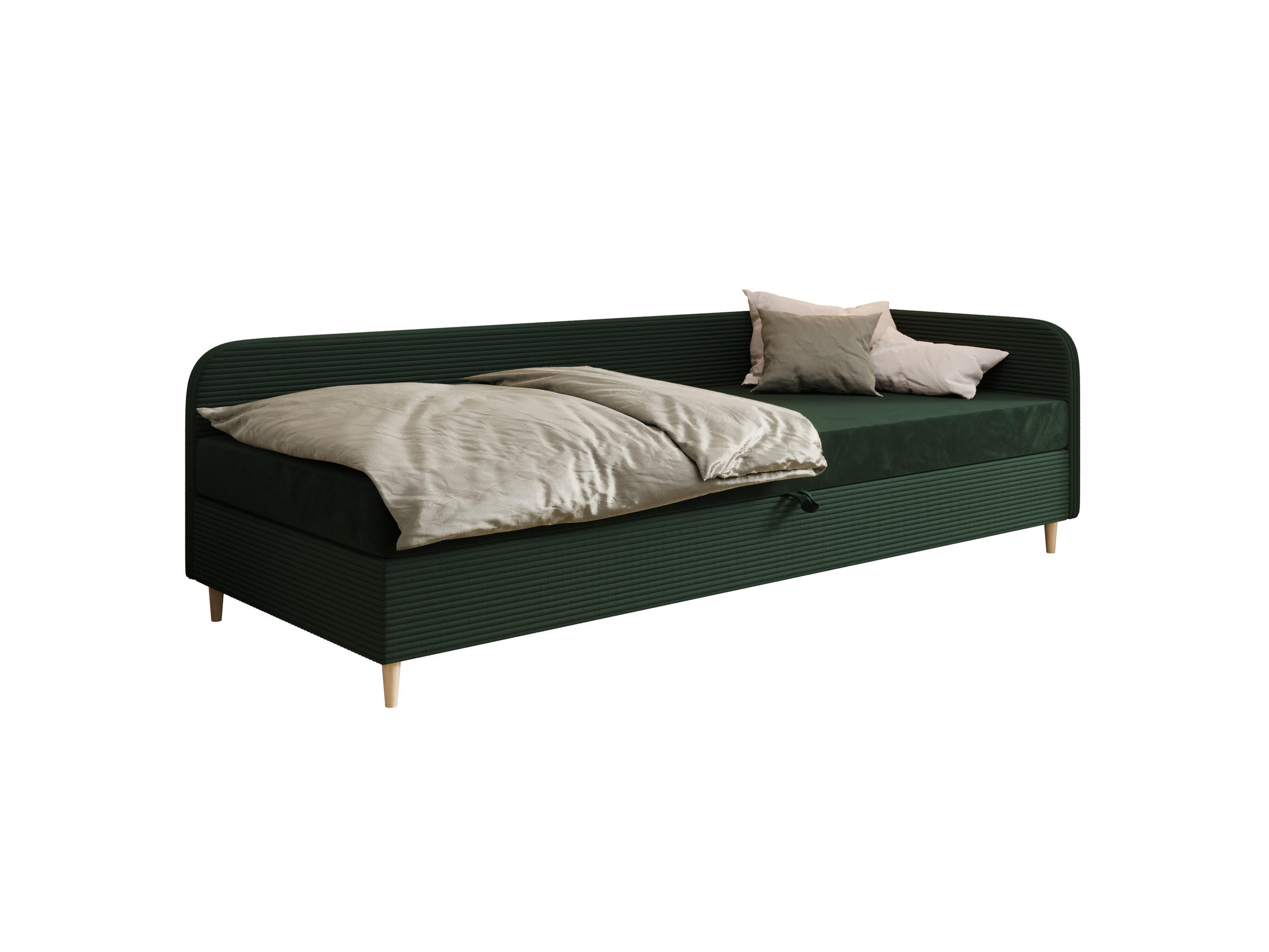 BOXBETT MIKO 100x200 mit Matratze H3, Bonell und Topper RIVIERA 38+LINCOLN 39 - Grün, Textil (100/200cm) - Bedante