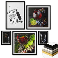 WANDBILDER 5er-Set - 50x50 cm & 20x30 cm & 40x60 cm Schwarzer Rahmen - Weingläser mit Trauben und Inschrift - Schwarz, Kunststoff (40/60cm) - ArtPrintCave