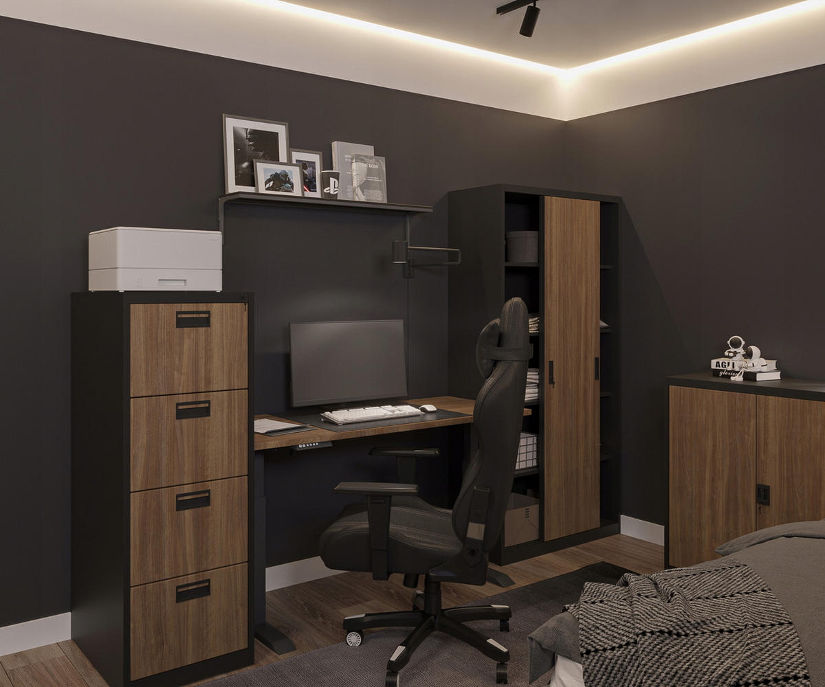 METALLSCHRANK Beata - Anthrazit/Braun, Metall (90/93/40cm) - Jan Nowak