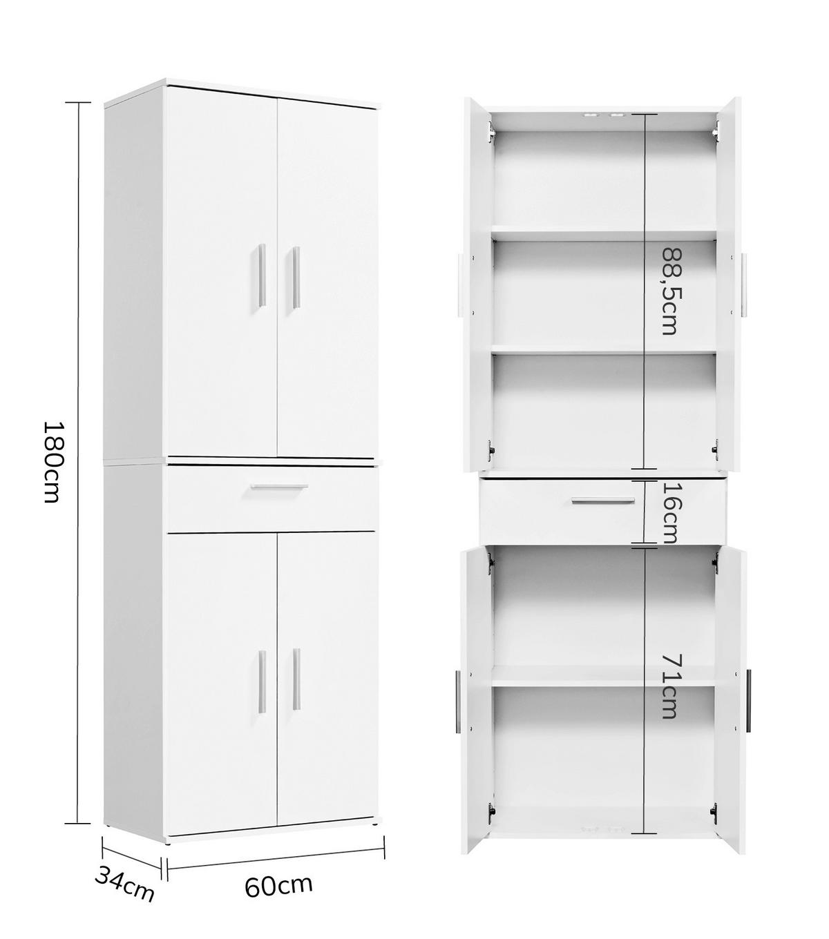 MEHRZWECKSCHRANK Der Praktische - Weiß, Holzwerkstoff (60/180/34cm) - Mokebo