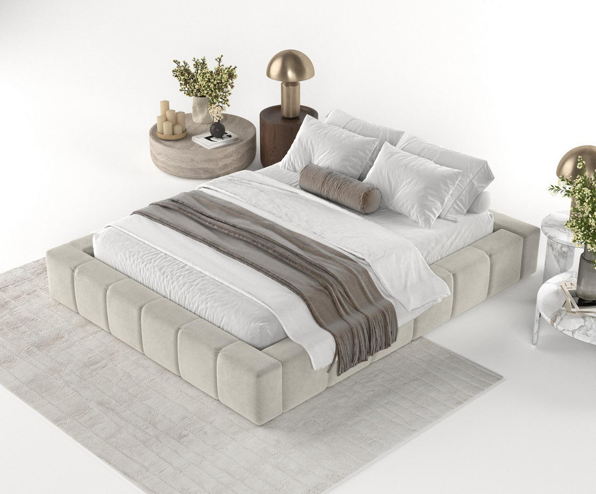 POLSTERBETT Kea mit Stauraum 180/200 cm Hellbeige im Terra NW Stoff - Beige/Schwarz, Holz/Holzwerkstoff (180/200cm) - AltaBeds