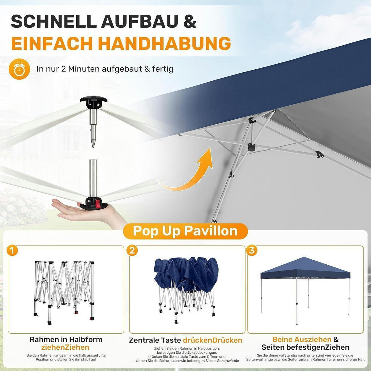 GARTENPAVILLON 300 x 300 cm Wasserdicht UV-Schutz 50+ Blau - Blau, Textil (300/265/300cm)