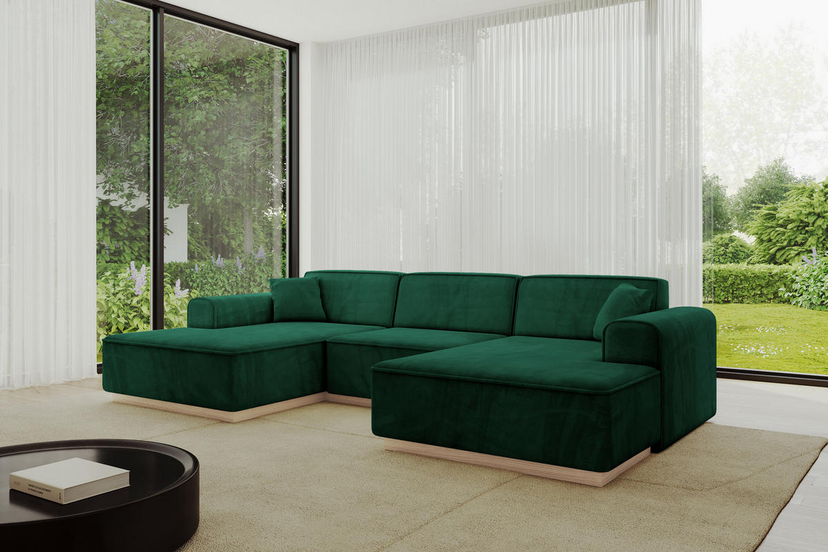 WOHNLANDSCHAFT IREA-U1 - 297x165x81 cm Grün - Smaragdgrün/Grün, Holzwerkstoff/Textil (297/81/165cm) - ALTDECOR