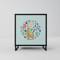 SIDEBOARD COLORFUL ALPACAS, Schwarz, 57,5x42x67,5 cm, Schwarze Metall-Rahmenfüße - Multicolor/Schwarz, Holzwerkstoff/Metall (57.5/67.5/42cm) - SpaceRebels
