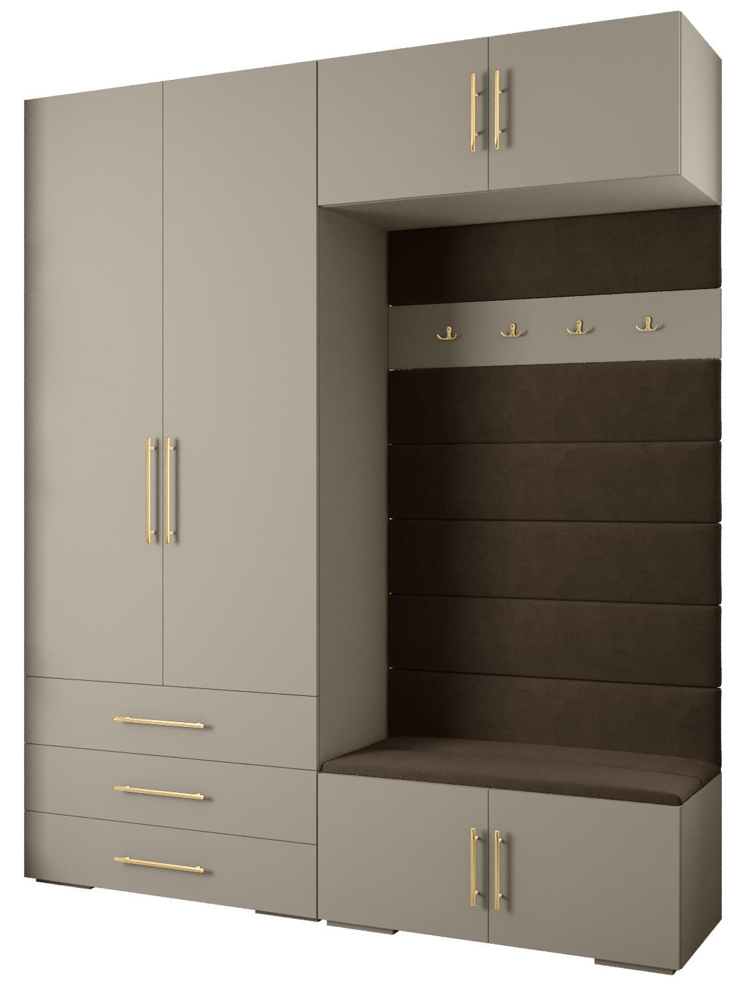 Abiks Möbel Garderoben-Set Kaschmir, Braun, Gold 200x236.7x47 cm
