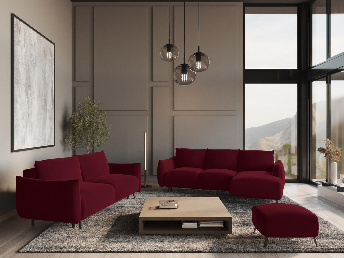 WOHNLANDSCHAFT Samt Stoff Rot - Bordeaux/Rot, Textil/Metall (317/86/162cm) - Makamii