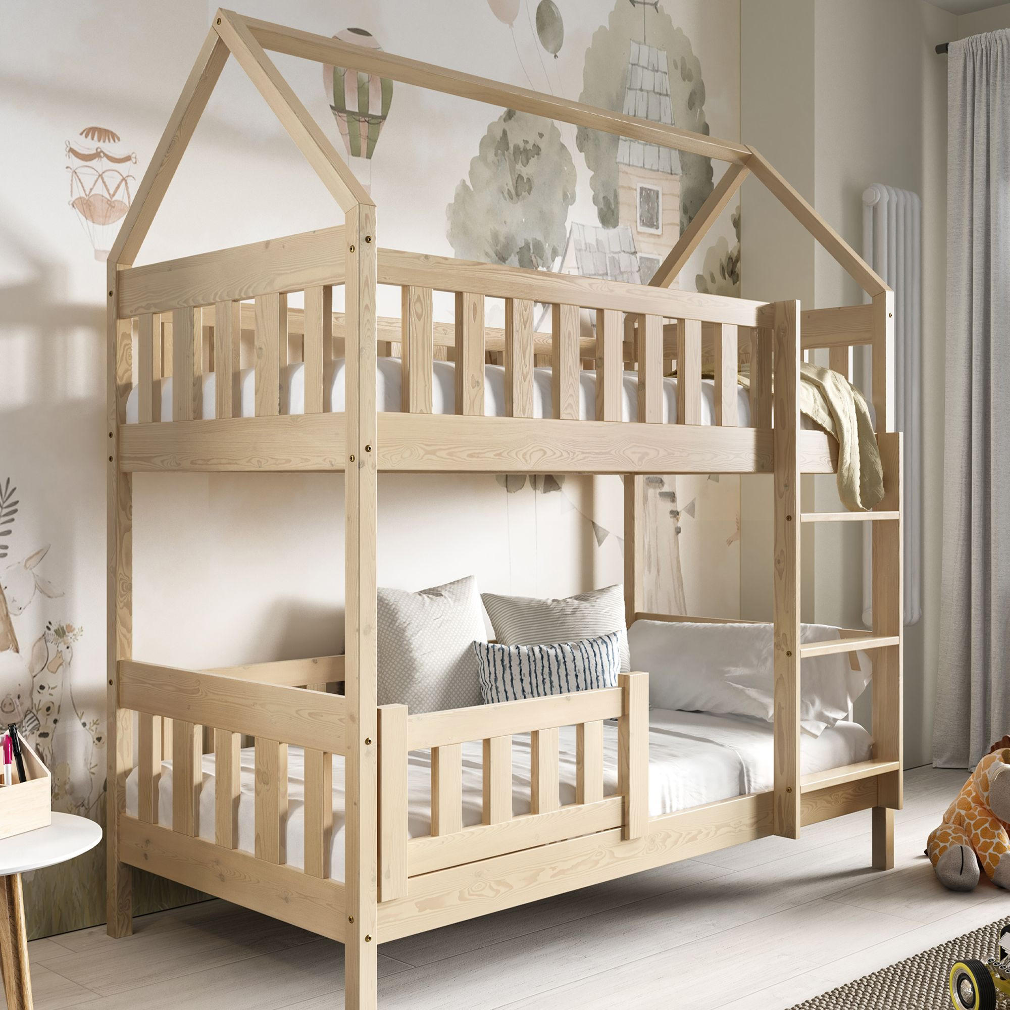 ETAGENBETT Holzbett LUMBE, Hausform - Kieferfarben, Holz (80/160cm) - KONSIMO®