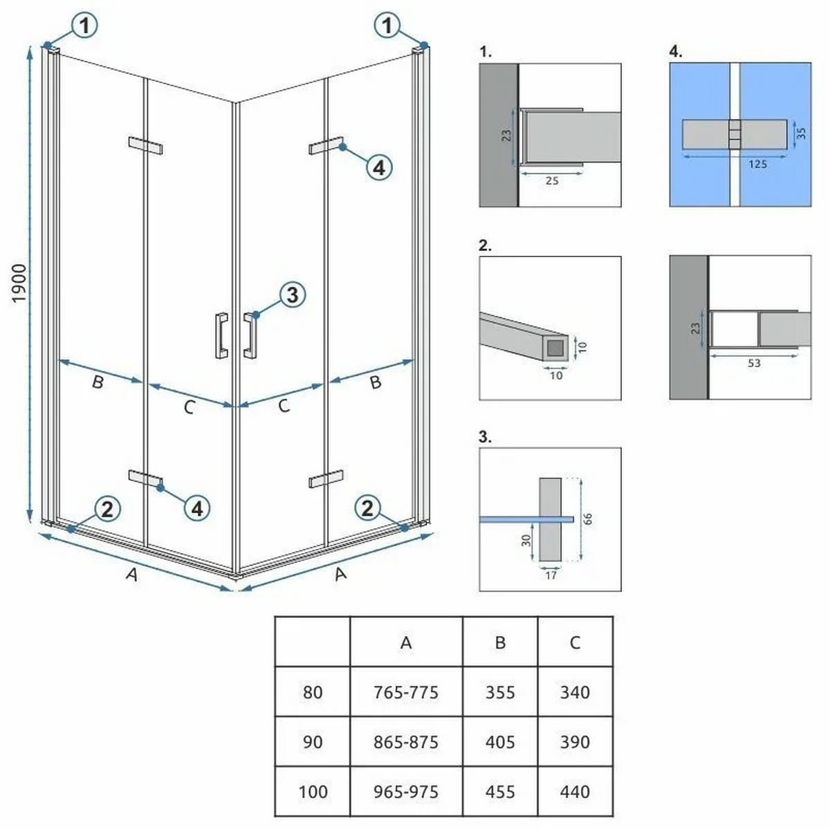 DUSCHKABINE Rea Molier Chrome Double 80x90 - Chromfarben, Glas (80/90/190cm) - REA