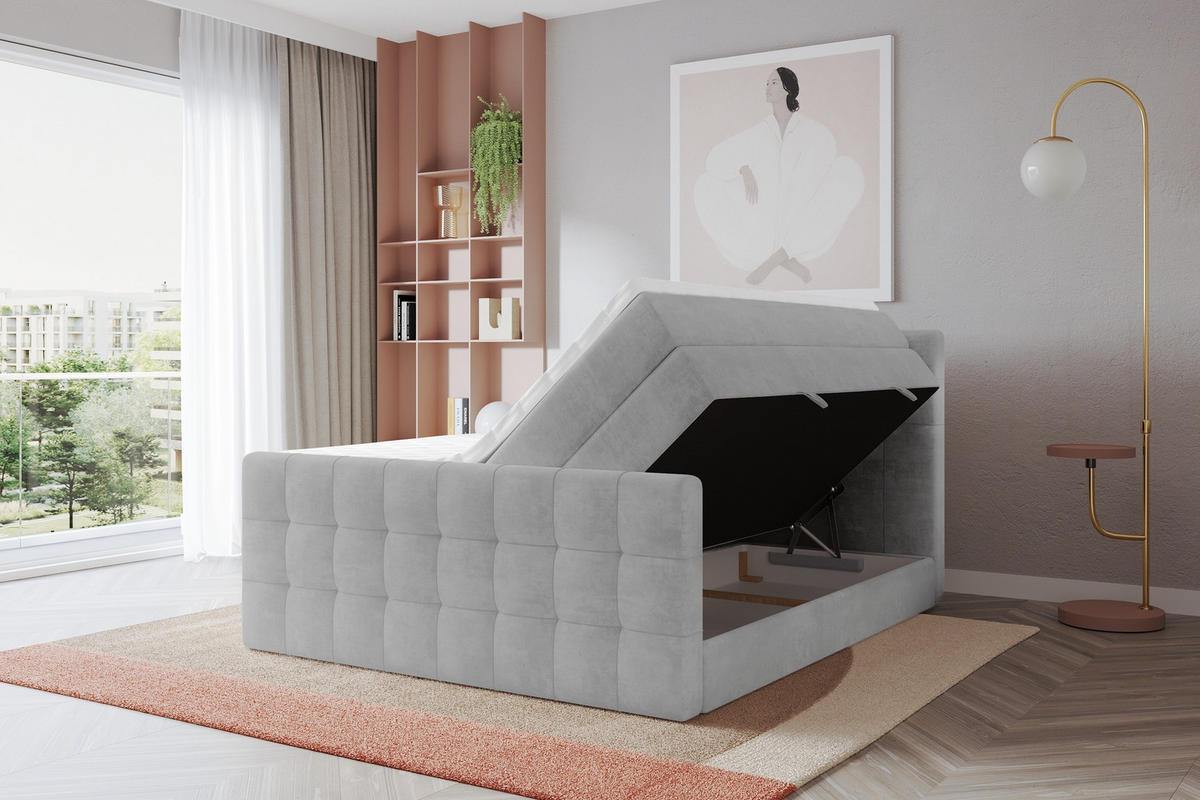 BOXSPRINGOVÁ POSTEL s matrací H3/H4 - IGAN-Z KING - 120x200 cm Šedá - světle šedá, kompozitní dřevo (123/200cm) - ALTDECOR