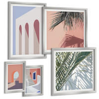 BILDER SET 5er Set - 50x50 cm & 20x30 cm & 40x60 cm Silberner Rahmen - Illustrationen der Stadtarchitektur - Silberfarben, Kunststoff (40/60cm) - TULUP